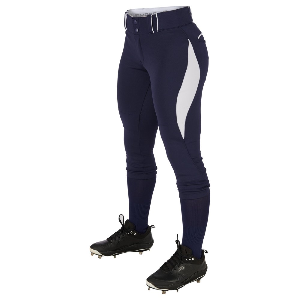Champro Surge Traditional Low-Rise Fastpitch Softball Pant with Contrast-Color Braid Piping, Navy,White, Women's Medium, BP28WNYWM
