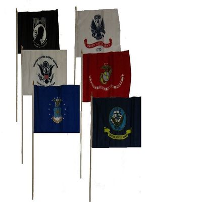 12x18 Military 5 Branches Army Navy Marines Air Force Coast Guard and Pow Mia Stick Flag Set 6 12"x18" Stick flags.