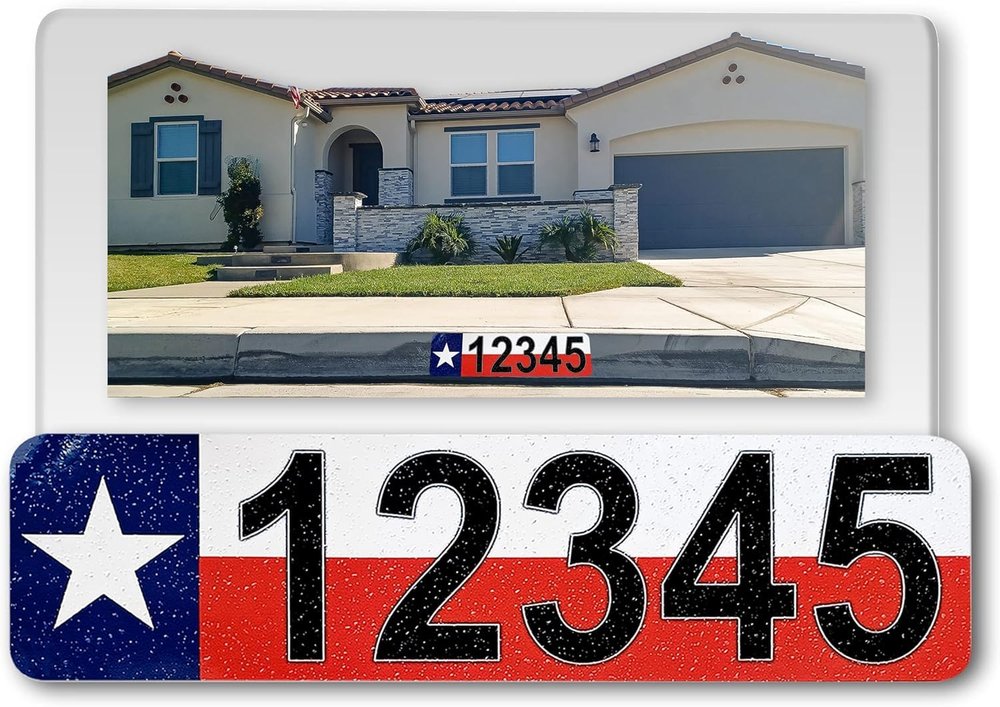 Curb-N-Sign Texas Curb Wraps, Reflective Aluminum Peel and Stick Curb Address Decals (Texas Flag)