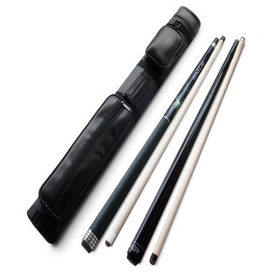 Champion Black Spider Billiard Pool Cue 20 oz, Black Nemesis Jump&Break cue 22 oz, 2X2 Black Case