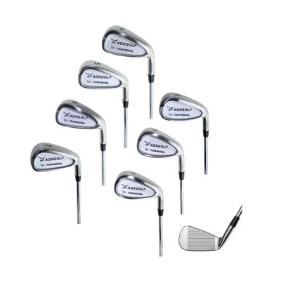 Men's Stiff Flex, Tall Length (+1.0) Tour Irons Set 4-9 Irons + Pitching Wedge + Bonus Sand Wedge, Stainless Steel: Right Hand USA Built