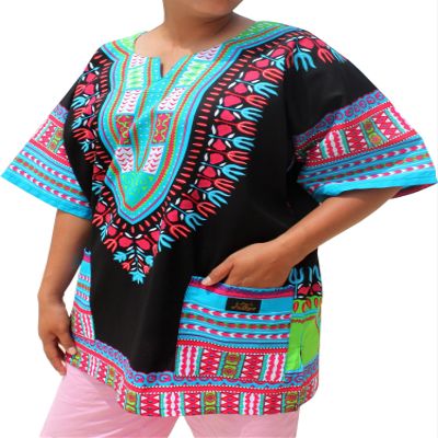 RaanPahMuang Unisex African Dashiki Kaftan Shirt XS - 7XL, 4X-Large, New Black Light Blue