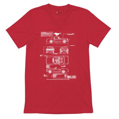 1966 Ford Mustang GT Blueprint V-Neck T-Shirt American Classic Men's Novelty Red XX-Large