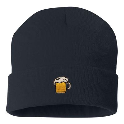 Go All Out One Size Navy Cuffed Beer Mug Embroidered Cuffed Knit Beanie Cap