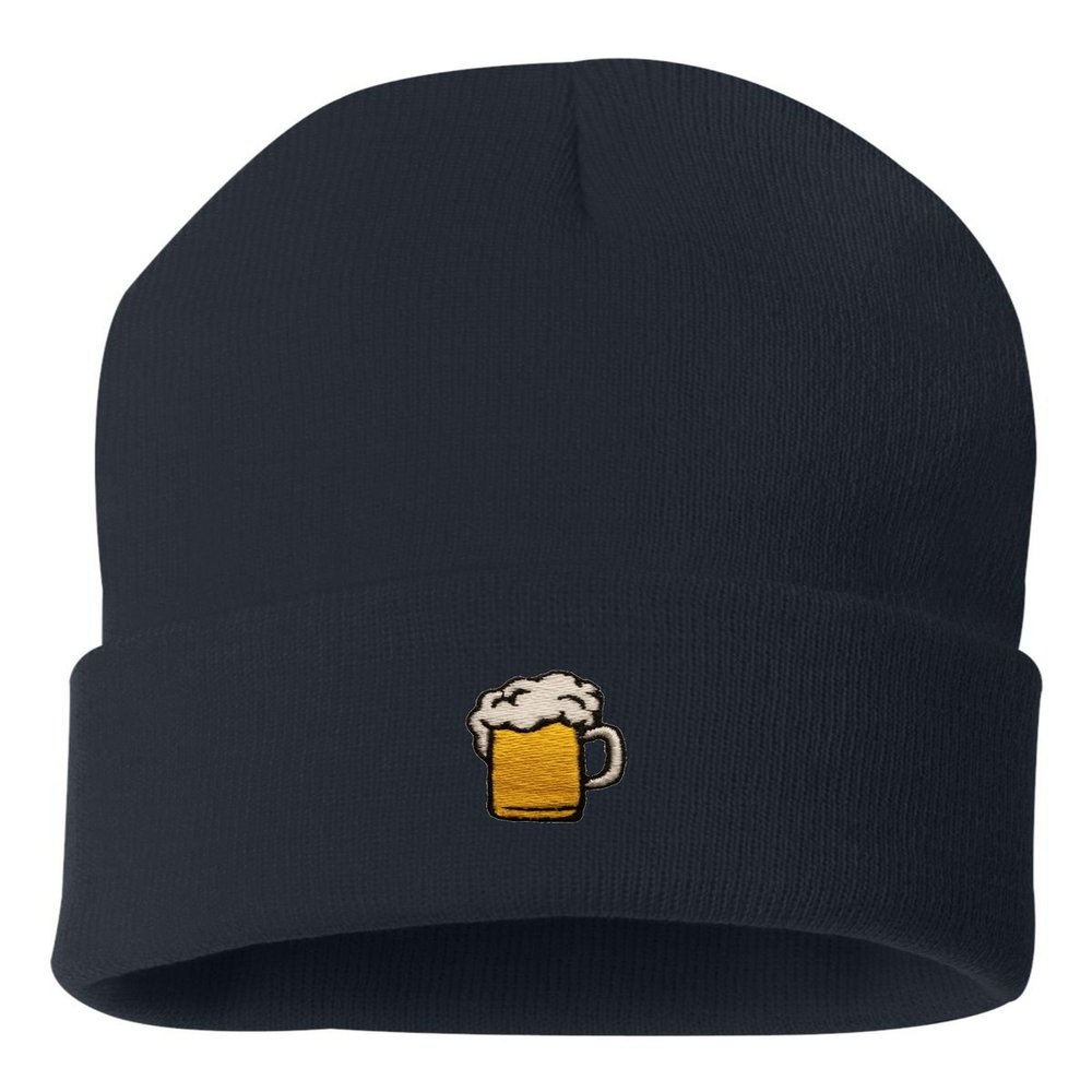 Go All Out One Size Navy Cuffed Beer Mug Embroidered Cuffed Knit Beanie Cap