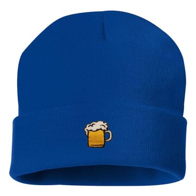 One Size Royal Cuffed Beer Mug Embroidered Cuffed Knit Beanie Cap
