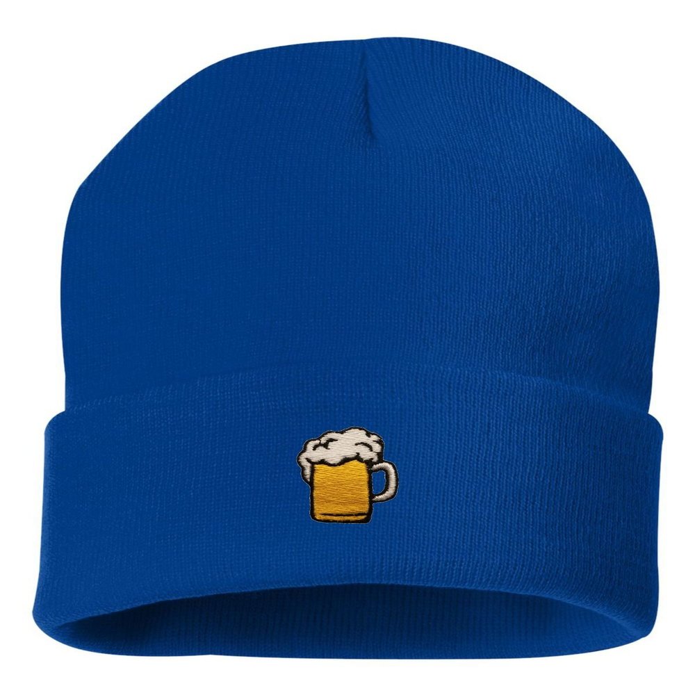 One Size Royal Cuffed Beer Mug Embroidered Cuffed Knit Beanie Cap
