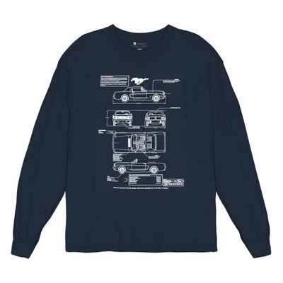 1966 Ford Mustang GT Blueprint Long Sleeve Novelty T-Shirt American Classic Navy Blue 3X-Large