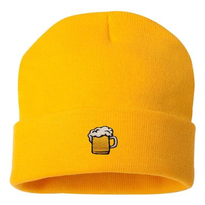 Go All Out One Size Gold Cuffed Beer Mug Embroidered Cuffed Knit Beanie Cap