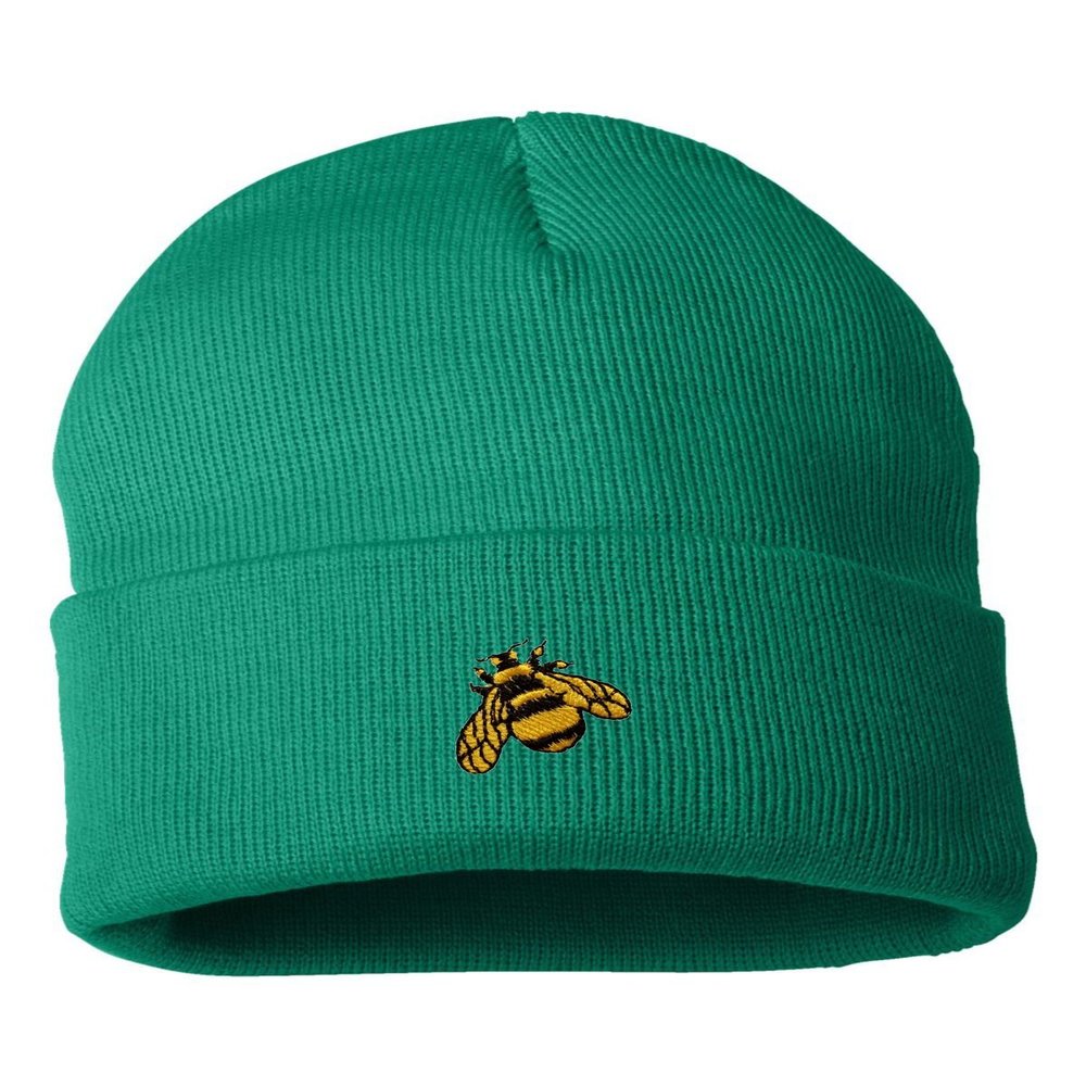 Go All Out One Size Kelly Cuffed Bumble Bee Embroidered Cuffed Knit Beanie Cap