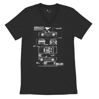 1966 Ford Mustang GT Blueprint V-Neck T-Shirt American Classic Men's Novelty Black Small