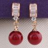 Gold Color AAA CZ Red Pearl Clip on Earrings Non Piercing for Women (92Gold) view 2