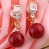 Gold Color AAA CZ Red Pearl Clip on Earrings Non Piercing for Women (92Gold) view 3