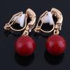Gold Color AAA CZ Red Pearl Clip on Earrings Non Piercing for Women (92Gold) view 4