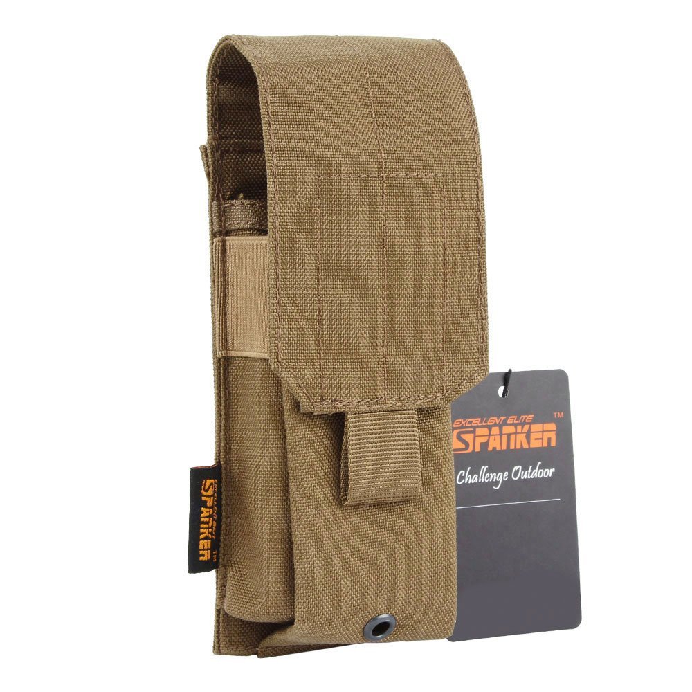 EXCELLENT ELITE SPANKER Tactical Molle Single/Double/Triple Mag Pouch for M4 M14 M16 AR15 AR10 G36 Magazine Holds 2 Mags(Coyote Brown)