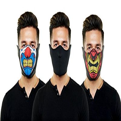 Neoprene Ski-Mask with Innovative Halloween Designs (3 pack, Plain Black, Angry Clown and Warchild)