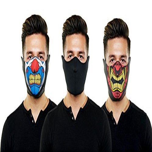 Neoprene Ski-Mask with Innovative Halloween Designs (3 pack, Plain Black, Angry Clown and Warchild)