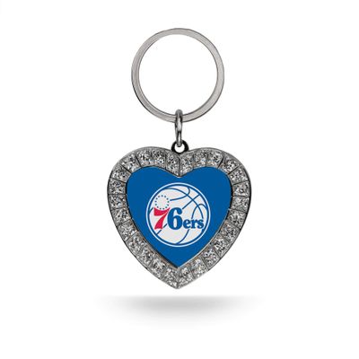 Rico Industries NBA Philadelphia 76ers Metal Rhinestone Heart Keychain