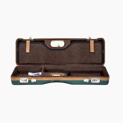 Negrini 16405 Ultra-Compact Over-Under and Side-by-Side Shotgun Hard Case  Lightweight Upland Hunting Gun Case with Locks, Green/Cognac