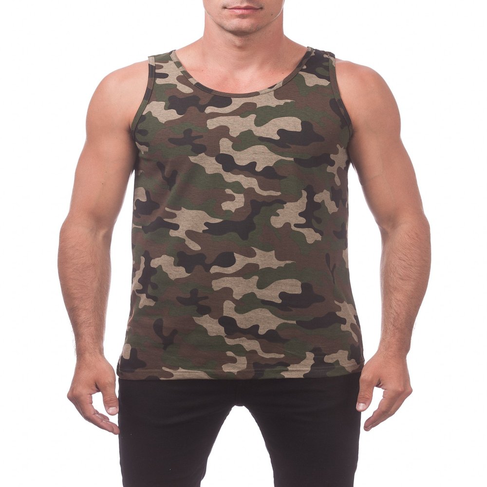 Pro Club Men's Comfort Cotton Tank Top, Green Camo, 5X-Large