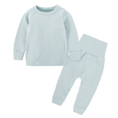 MYGBCPJS 2pcs Boys Girls Cotton Pajamas Set Kids Cotton Long Thermal Underwear Pajama Set Light Blue