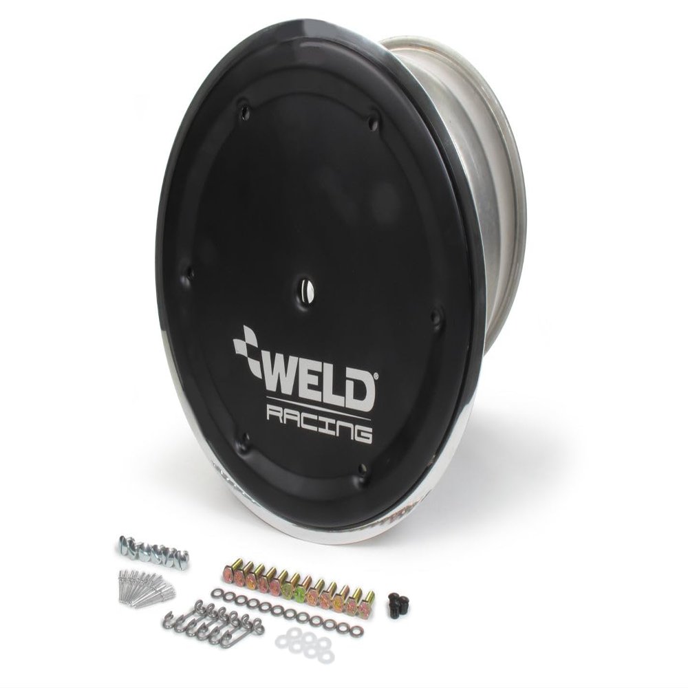 Weld Racing Wheel, 42 Spline Magnum, 15 x 17 in, 8.000 in Backspace, 42 Spline, Bead Lock, Cover Included, Aluminum, Black Anodize/Polished, Each