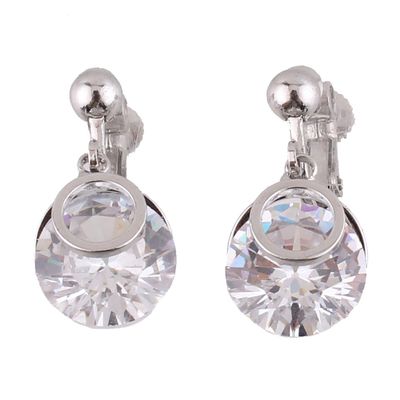 Grace Jun Luxury Bridal AAA CZ Round Shape Clip on Earrings Without Piercing for Gril's Ear Clip(Platinum Clip-on)