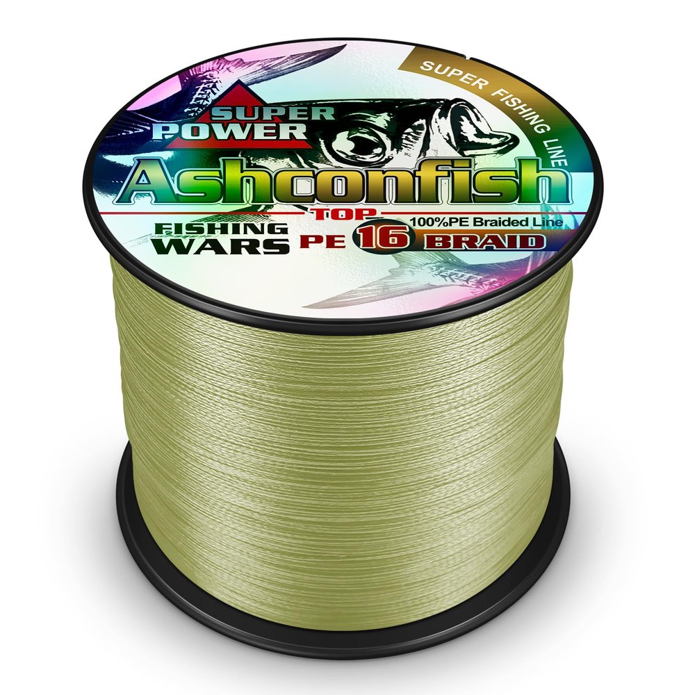 Ashconfish 16 Strands Hollow Core Braided Fishing Line 1500M/1640Yards 300LB Army Light Green
