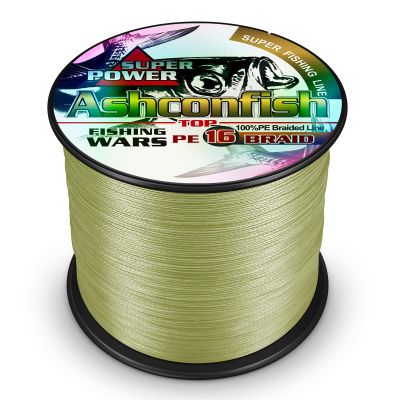 Ashconfish 16 Strands Hollow Core Braided Fishing Line 1500M/1640Yards 150LB Army Light Green