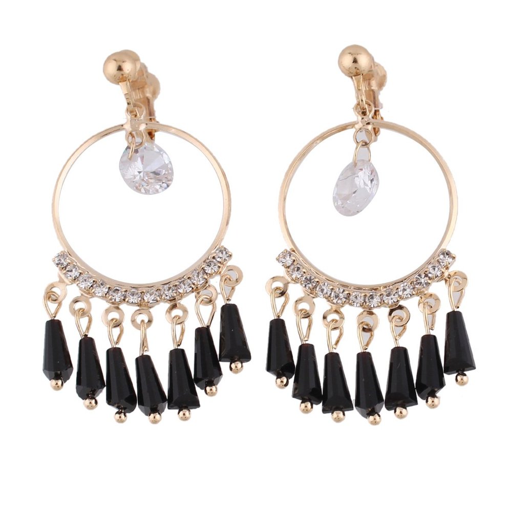 Grace Jun Gold-tone Crystal CZ Big Clip on Earrings Non Piercing for Women Party Wedding Cuff Earrings(gold black clip on)