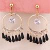 Grace Jun Gold-tone Crystal CZ Big Clip on Earrings Non Piercing for Women Party Wedding Cuff Earrings(gold black clip on) view 2