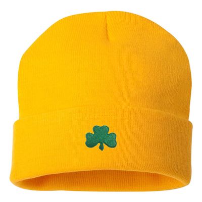 Go All Out One Size Gold Cuffed Shamrock St. Patrick's Day Embroidered Cuffed Knit Beanie Cap