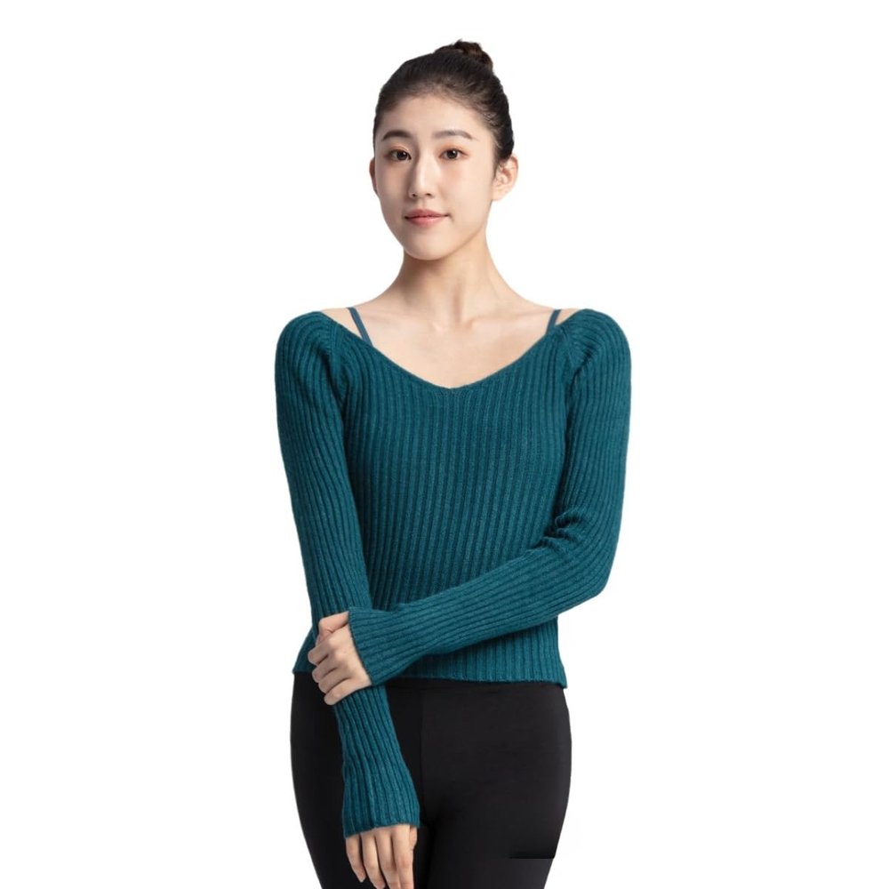 11411601 Adult Long Sleeve Warm Ups Ballet Dance Ballerina Sweater top Women Blue