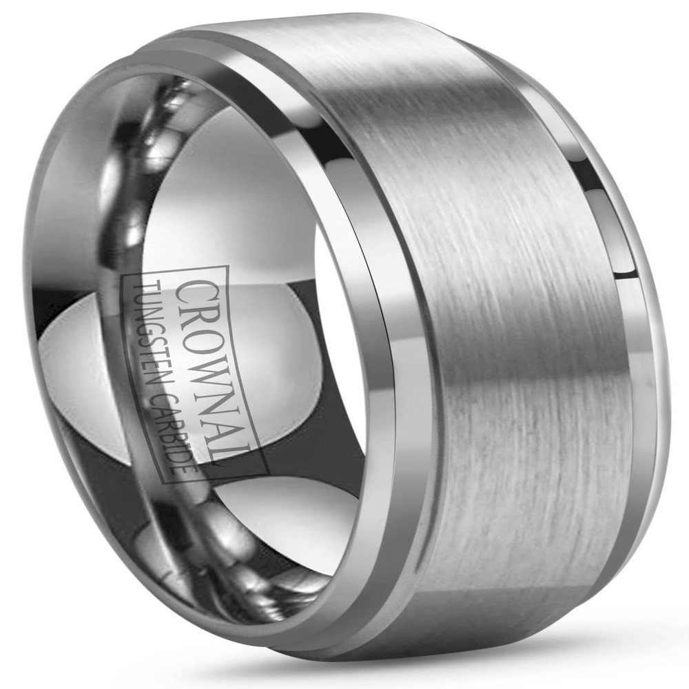 CROWNAL 6mm 8mm 10mm Tungsten Wedding Band Ring Men Women Polished Beveled Edge Matte Brushed Finish Center Comfort Fit Size 5 To 17 (8mm,16)