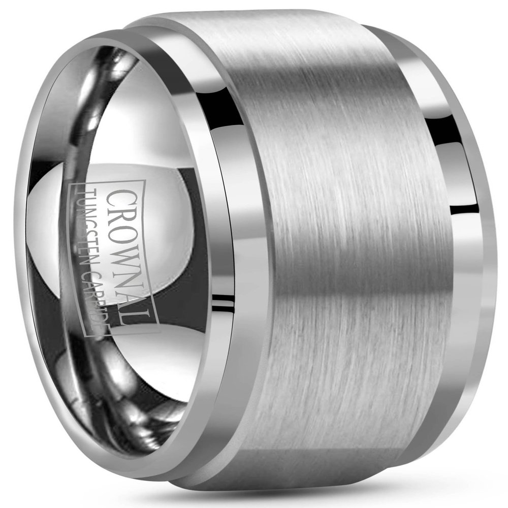 CROWNAL 6mm 8mm 10mm Tungsten Wedding Band Ring Men Women Polished Beveled Edge Matte Brushed Finish Center Comfort Fit Size 5 To 17 (10mm,14)