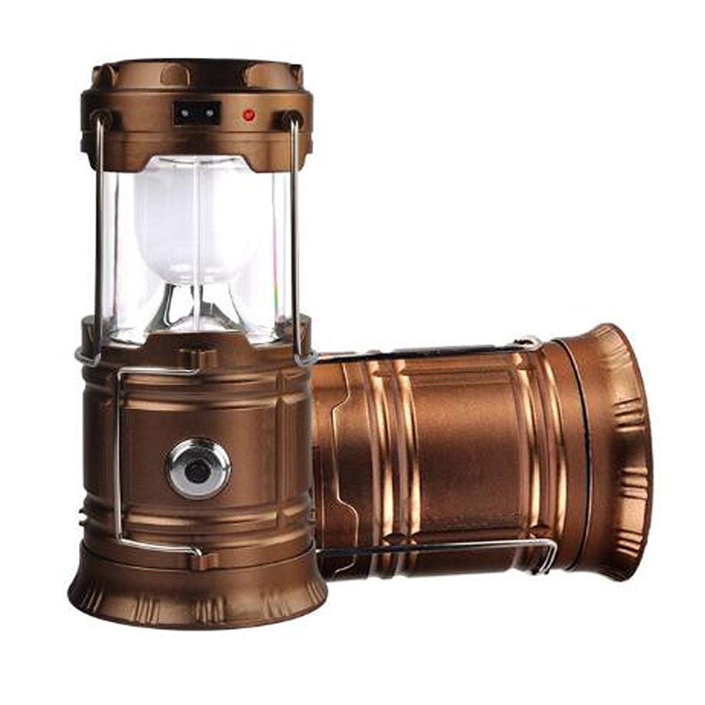 LED Rechargeable Camping Portable Flashlight Collapsible Solar Lantern Tent Lights for Outdoor Lighting (Bronze)
