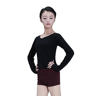 11411601 Adult Long Sleeve Warm Ups Ballet Dance Ballerina Sweater top Women Black