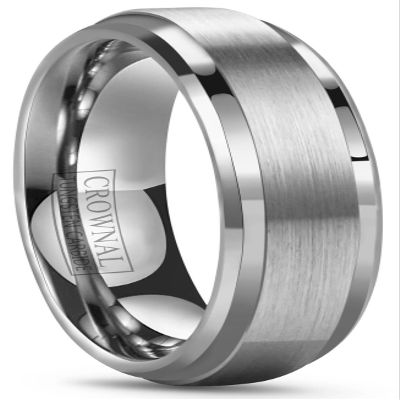 CROWNAL 6mm 8mm 10mm Tungsten Wedding Band Ring Men Women Polished Beveled Edge Matte Brushed Finish Center Comfort Fit Size 5 To 17 (6mm,13)