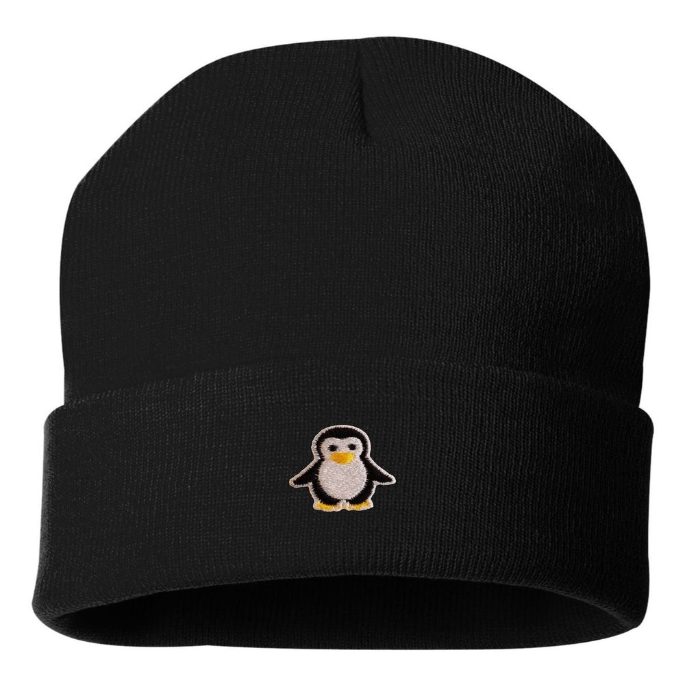 Go All Out One Size Black Cuffed Penguin Embroidered Cuffed Knit Beanie Cap