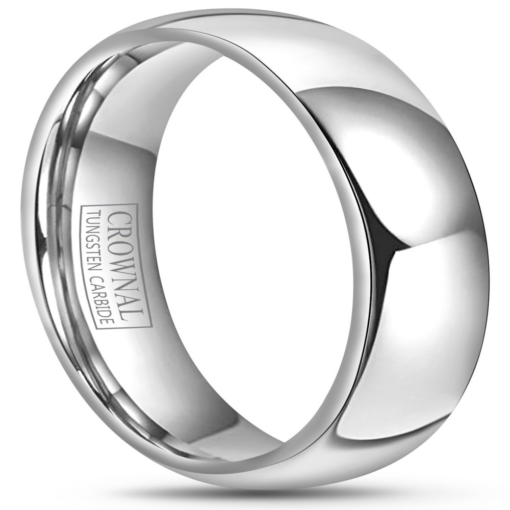 CROWNAL 4mm 6mm 8mm 10mm Tungsten Wedding Band Ring Men Women Plain Dome Polished Size Comfort Fit Size 3 To 17 (4mm,7.5)