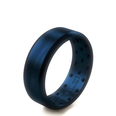 BULZi Wedding Bands, Massaging Comfort Fit Premium Silicone Ring with Airflow, Beveled Edge Design, Mens and Womens Rings, Breathable Flexible Work Safety (Midnight Blue Beveled Size 13)