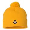 Go All Out One Size Gold Pom Penguin Embroidered Knit Beanie Pom Cap view 1