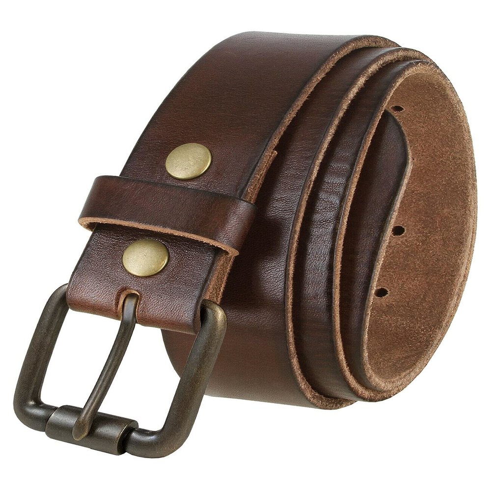 BS040-P3456 One Piece Genuine Full Grain Leather Casual Jean Belt 1-1/2" (38mm) Wide-(Brown-Moeb, 34)