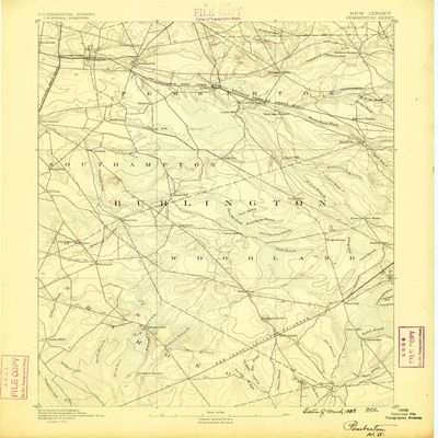 YellowMaps Pemberton NJ topo map, 1:62500 Scale, 15 X 15 Minute, Historical, 1888, Updated 1888, 19.9 x 16.6 in - Tyvek