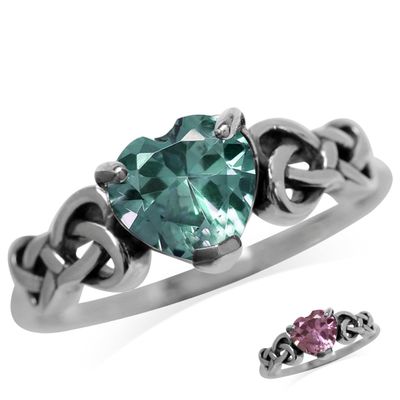 Silvershake Heart Shape Created Color Change Alexandrite 925 Sterling Silver Celtic Knot Ring Size 7.5