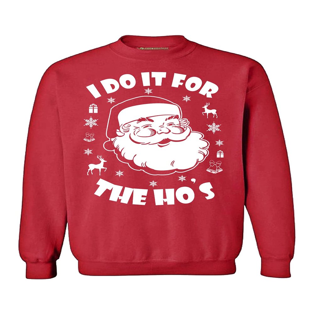 Awkward Styles I Do It for The Hos Ugly Christmas Sweater - Holiday Season Sweatshirt For Fun Lovers Red S