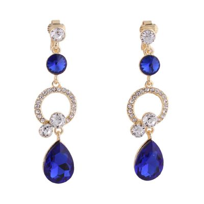 Grace Jun Rhinestone Crystal Clip on Earrings Non Piercing for Women Ear Clip Not Allergy (307blue)