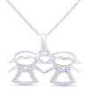 AFFY Adorable Two Twins Family Pendant Necklace in 14k White Gold Over Sterling Silver view 1