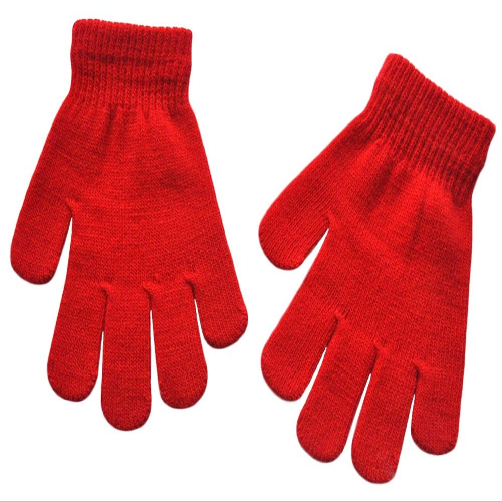 BaiX Boys and Girls Warm Winter Knitted Writing Gloves, 5-12 Years Old, Red