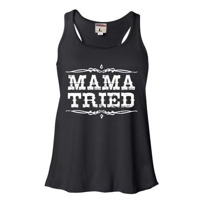 Go All Out Large Black Womens Mama Tried Retro Country Music Flowy Racerback Tank Top T-Shirt